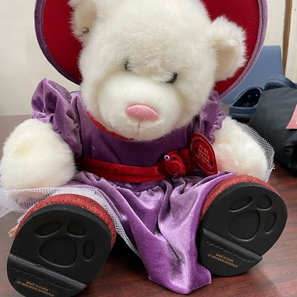 Vintage Build a Bear Workshop White Bear with Red Hat Society Outfit
